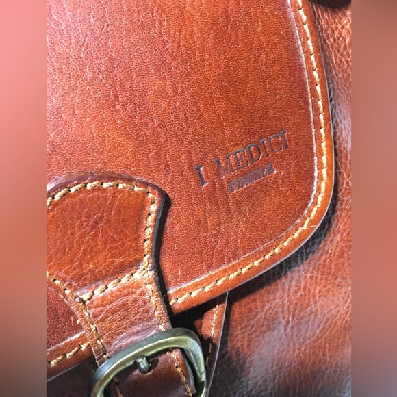 I Medici Firenze Italy Whiskey Brown Leather Rucksack Backpack Flap Buckle Snap - Picture 8 of 15